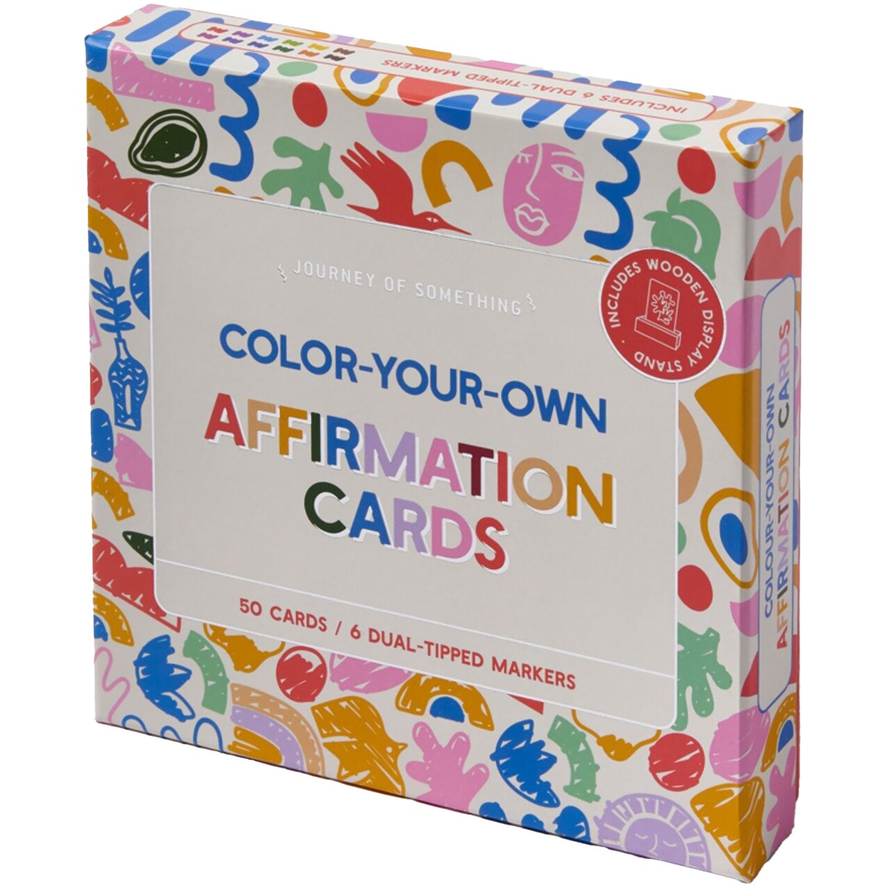 Journey of Something: Color Your Own Affirmation Cards - Mindfulness Positivity Art Kit, Dual-Tip Markers, Wooden Display Stand, Adults Activity
